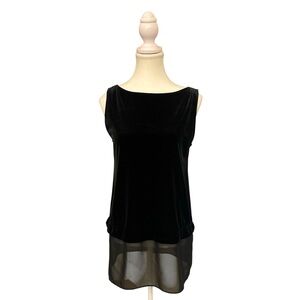 Lauren Ralph Lauren Women’s Top Sz S Velvet Knit Sheer Chiffon Hem Black Evening